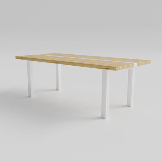 Table pied acier Droit plateau chêne