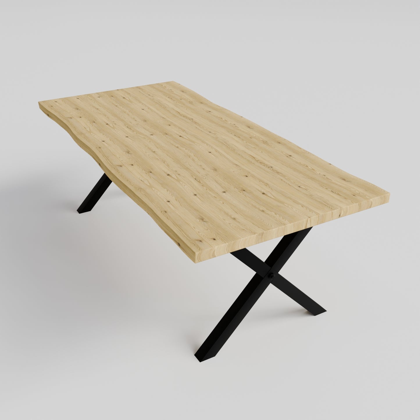 Table pied acier en X plateau chêne