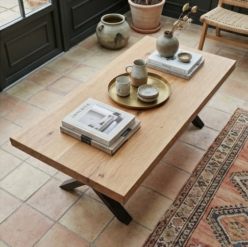 Table basse pied acier plateau chêne
