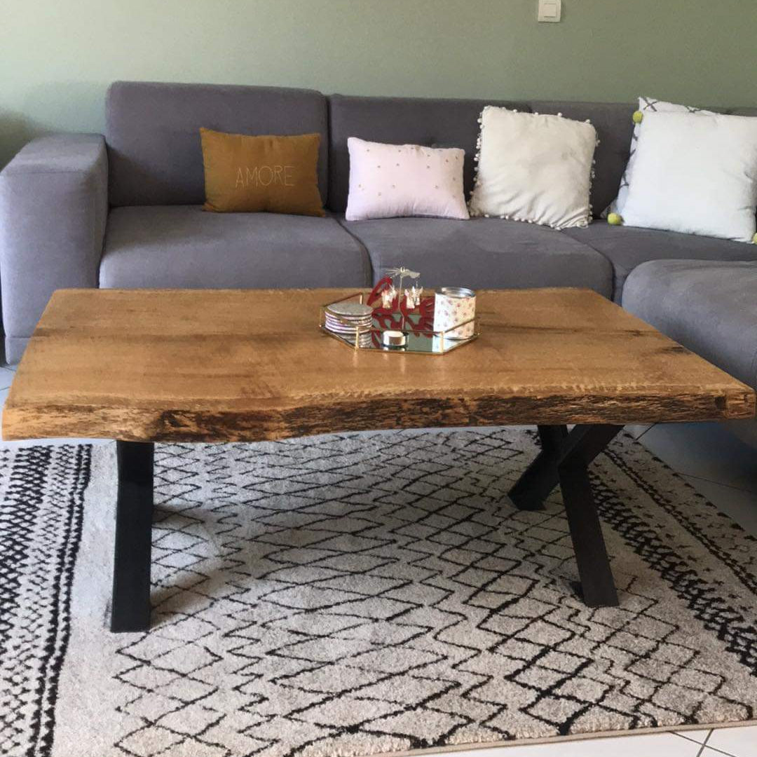 Table basse pied acier plateau chêne