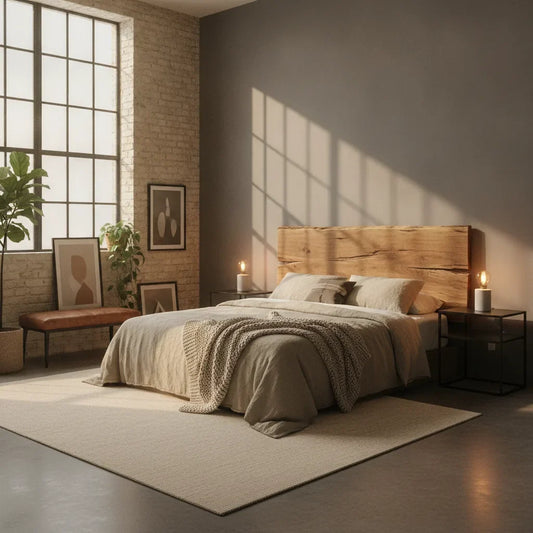 Chambre style industriel, bois et métal chaleureux