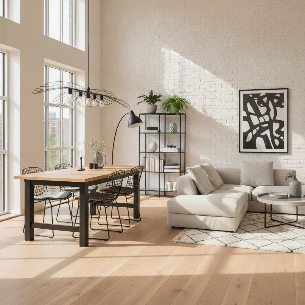 Style scandinave industriel, bois clair et métal noir