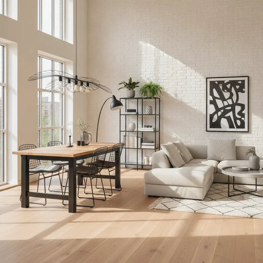 Style scandinave industriel, bois clair et métal noir