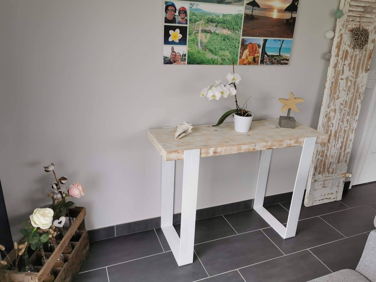 Console pieds acier plateau chêne