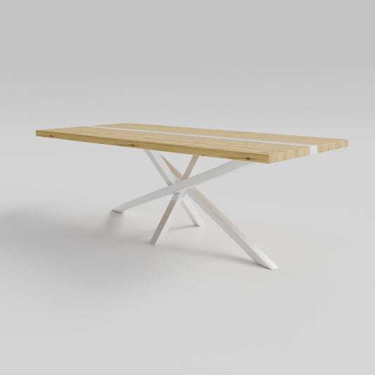 Table pied acier Mikado plateau chêne