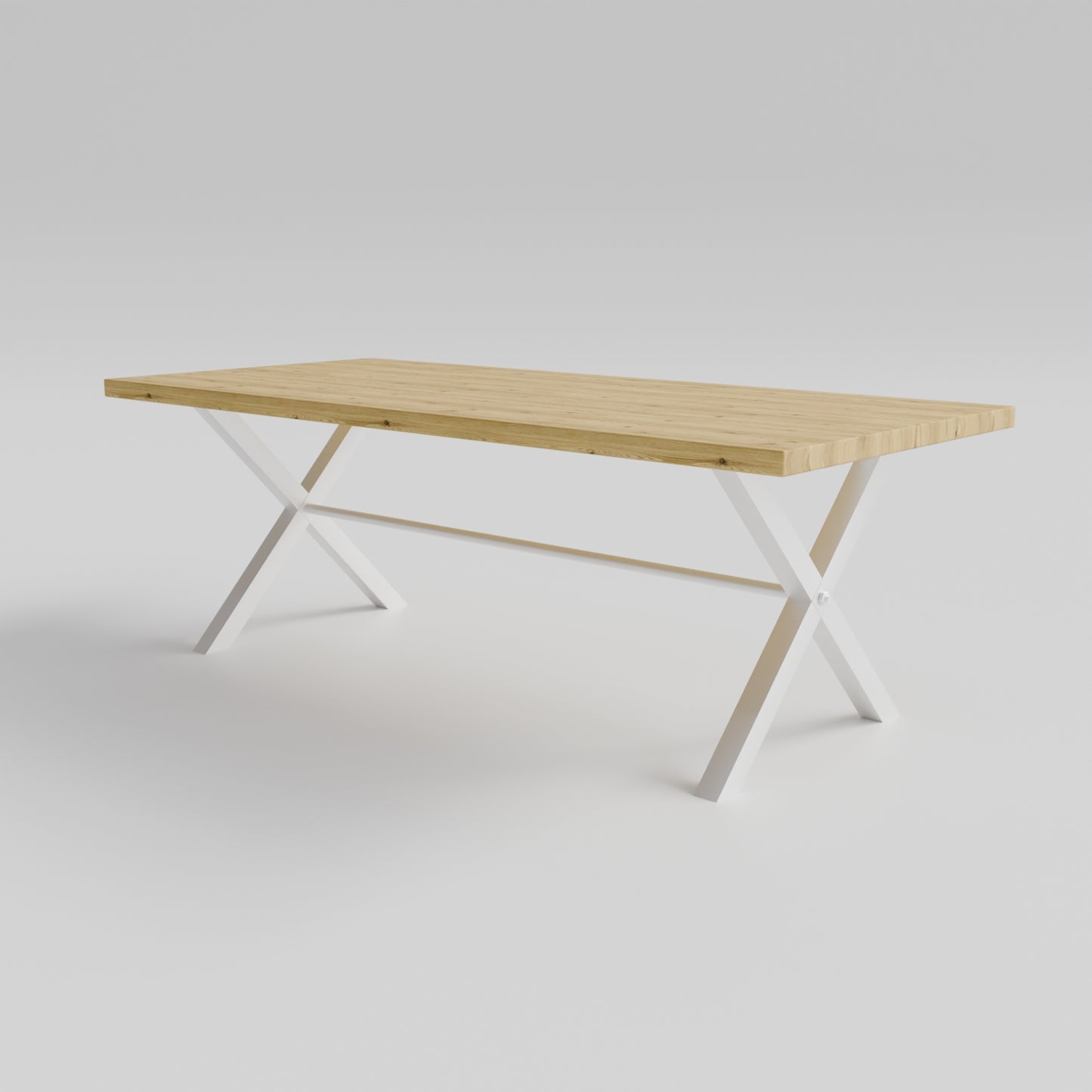 Table pied acier en X plateau chêne