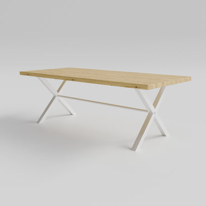 Table pied acier en X plateau chêne
