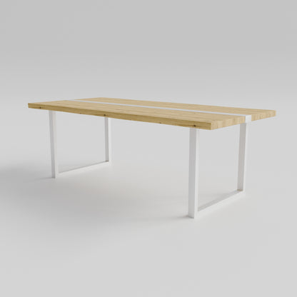 Table pied acier Carré plateau chêne