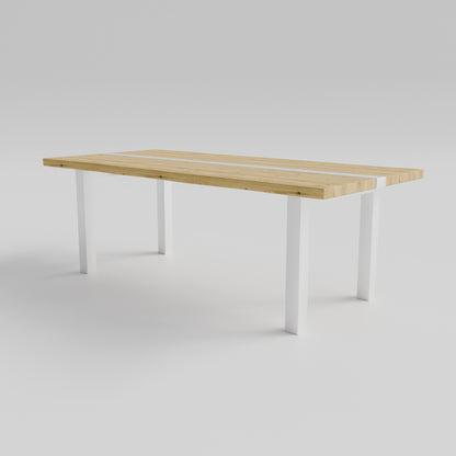 Table pied acier Droit plateau chêne
