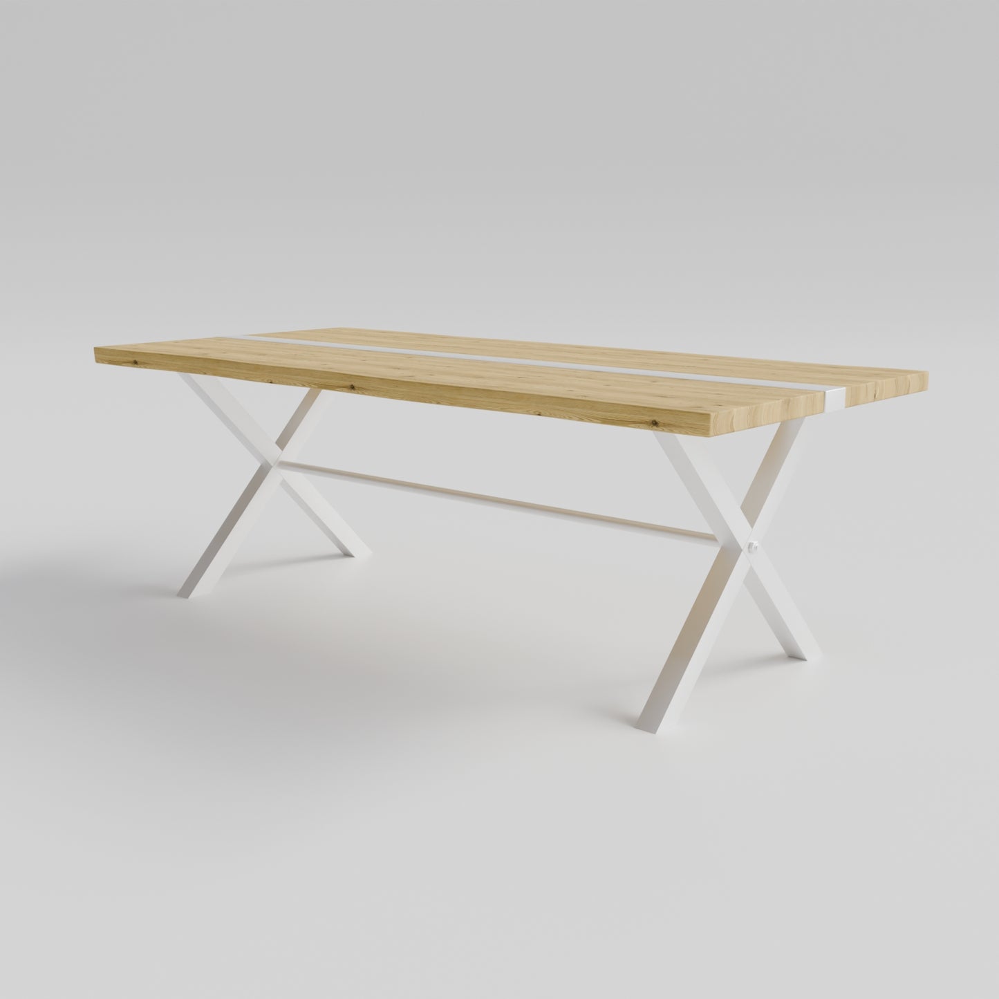 Table pied acier en X plateau chêne