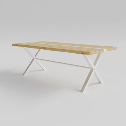 Table pied acier en X plateau chêne