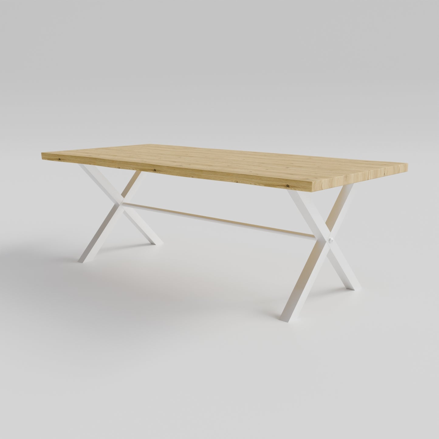Table pied acier en X plateau chêne
