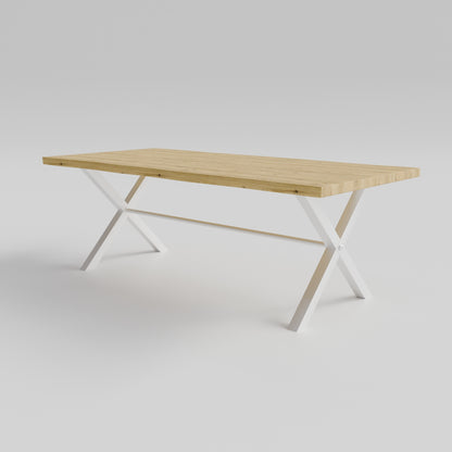 Table pied acier en X plateau chêne