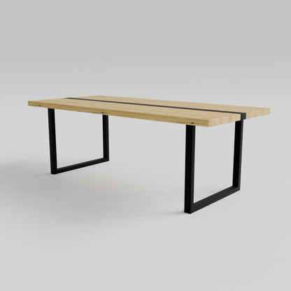 Table pied acier Carré plateau chêne