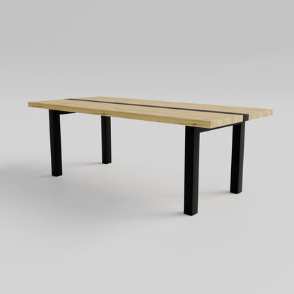 Table pied acier Droit plateau chêne