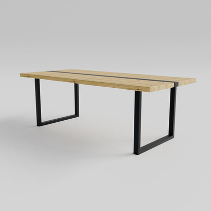 Table pied acier Carré plateau chêne