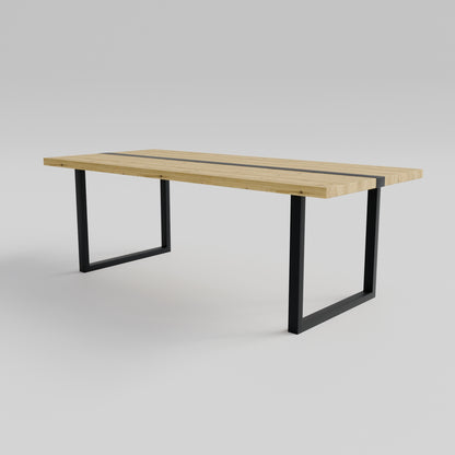 Table pied acier Carré plateau chêne