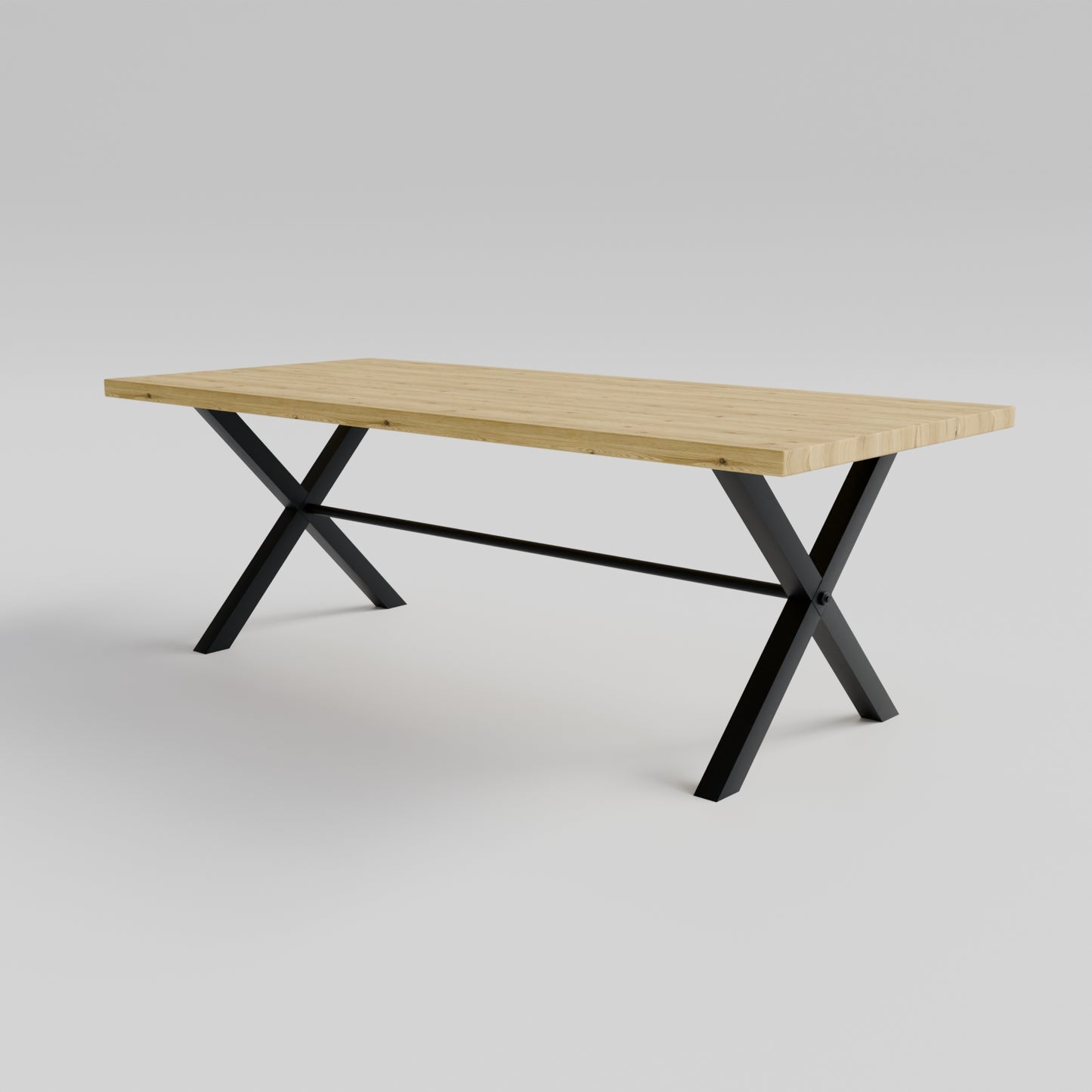 Table pied acier en X plateau chêne