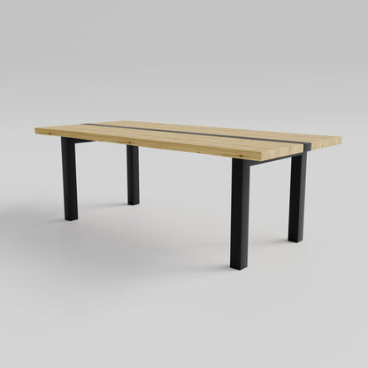 Table pied acier Droit plateau chêne