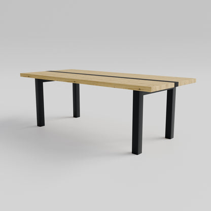 Table pied acier Droit plateau chêne