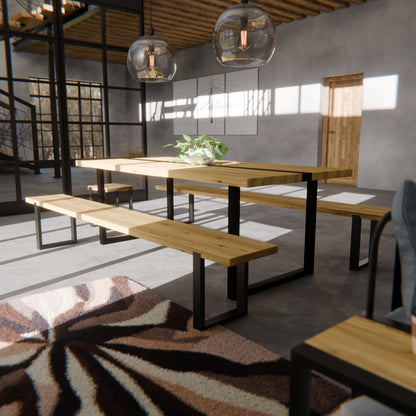 Table pied acier Carré plateau chêne