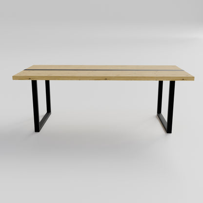 Table pied acier Carré plateau chêne