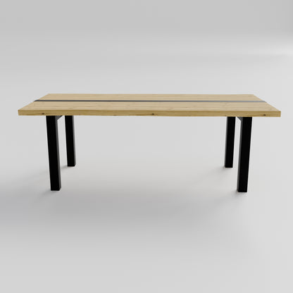 Table pied acier Droit plateau chêne