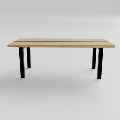 Table pied acier Droit plateau chêne