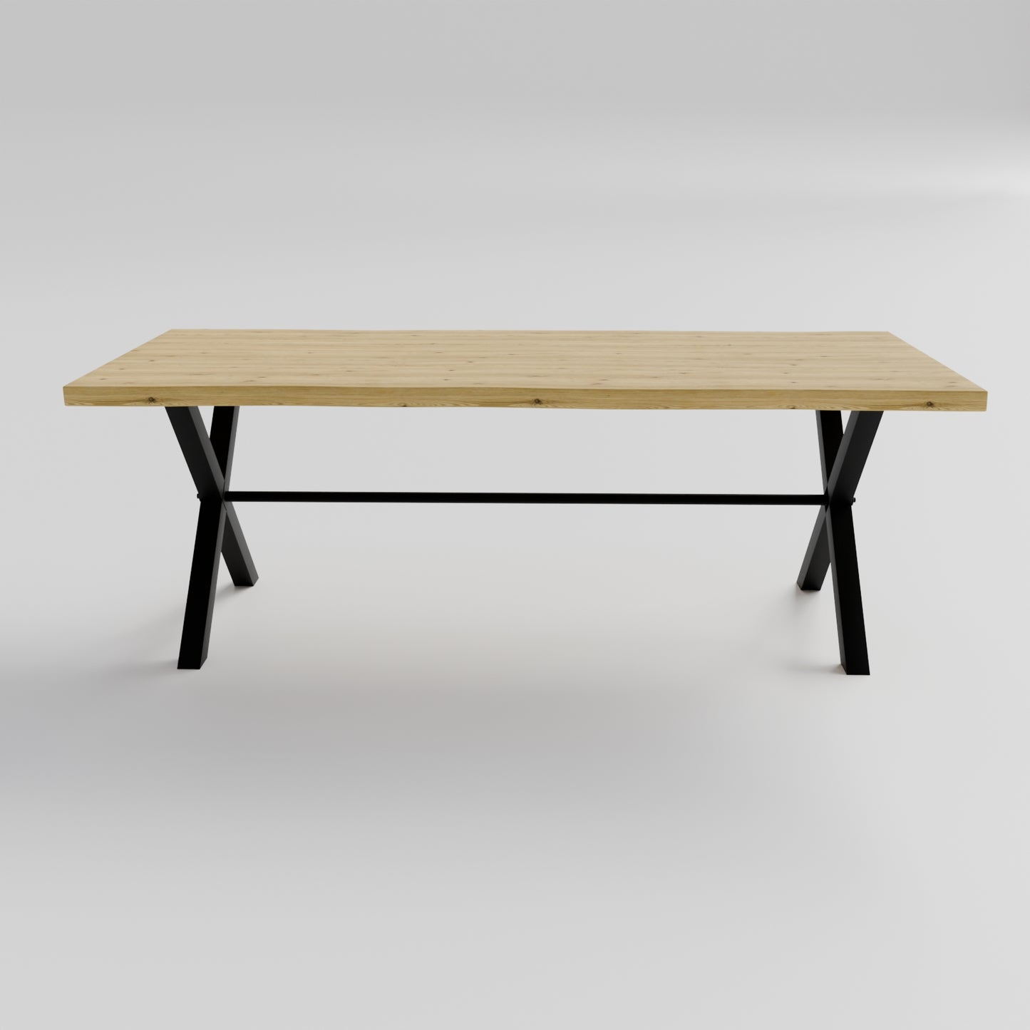 Table pied acier en X plateau chêne