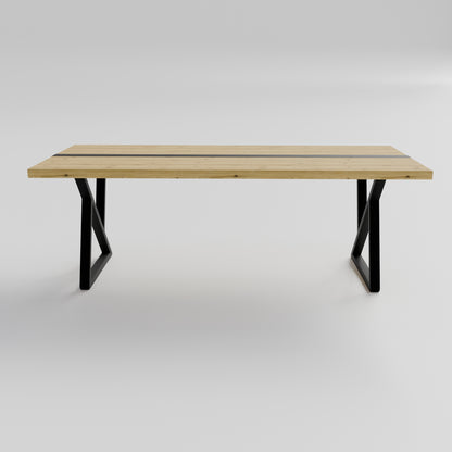 Table pied acier Sablier plateau chêne