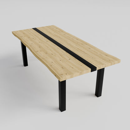Table pied acier Droit plateau chêne