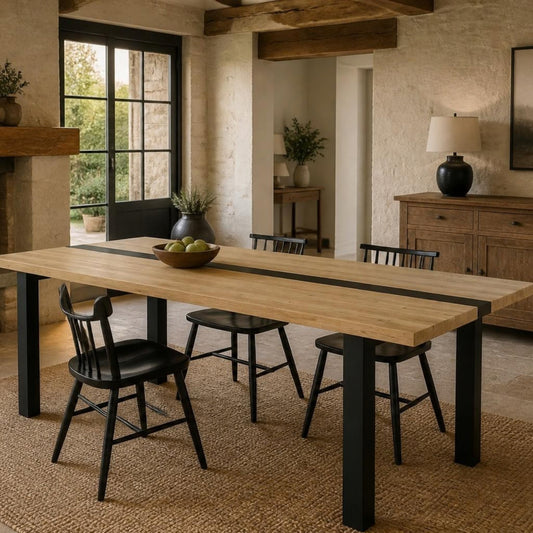 Table pied acier Droit plateau chêne