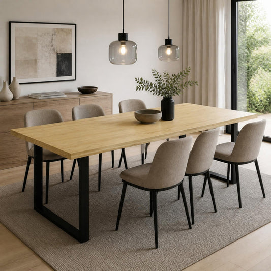Table pied acier Carré plateau chêne