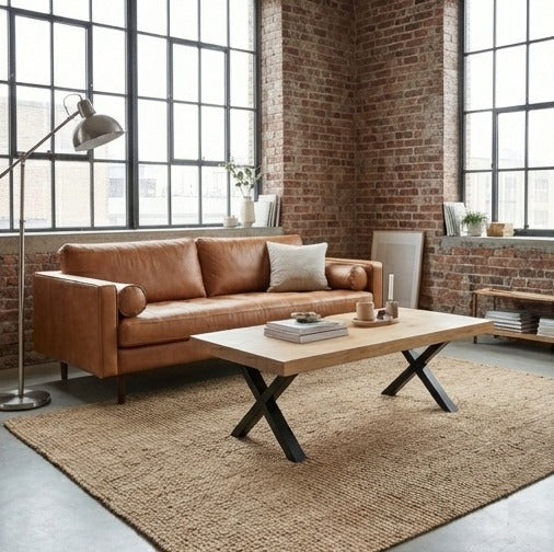 Table basse pied acier plateau chêne