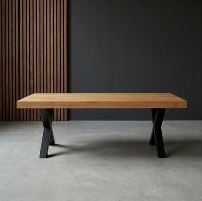 Table basse pied acier plateau chêne