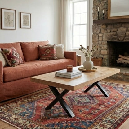 Table basse pied acier plateau chêne