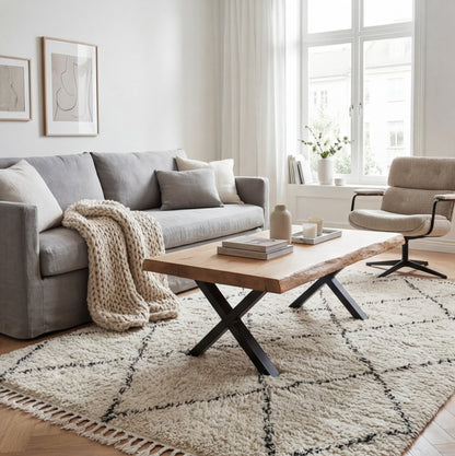 Table basse pied acier plateau chêne