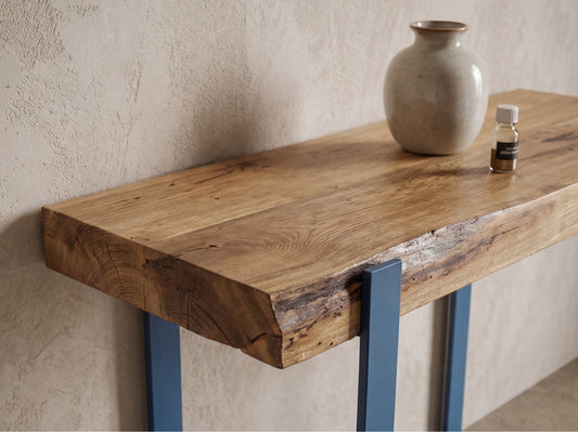 Console pieds acier plateau chêne