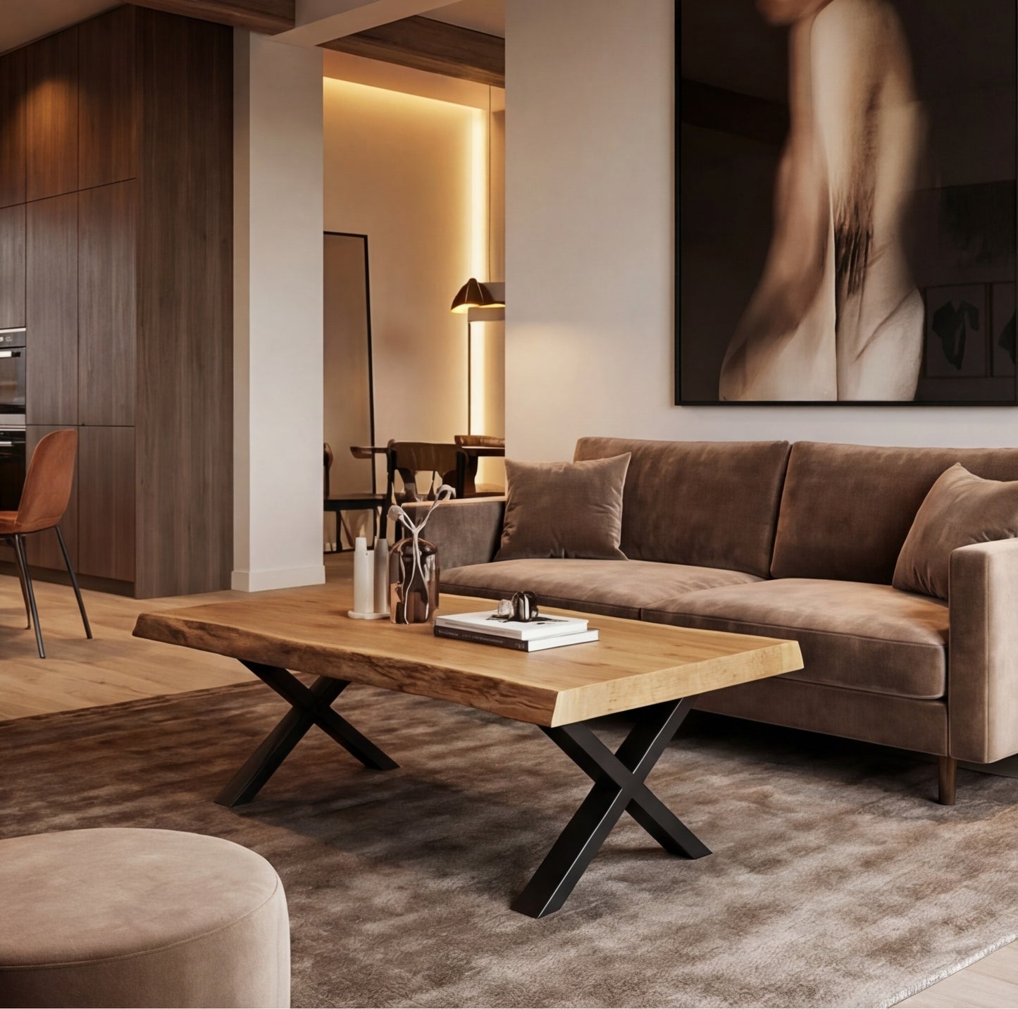 Table basse pied acier plateau chêne