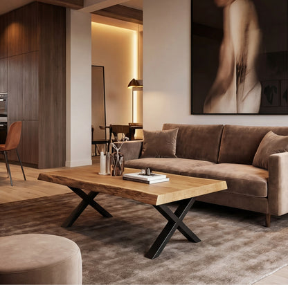 Table basse pied acier plateau chêne