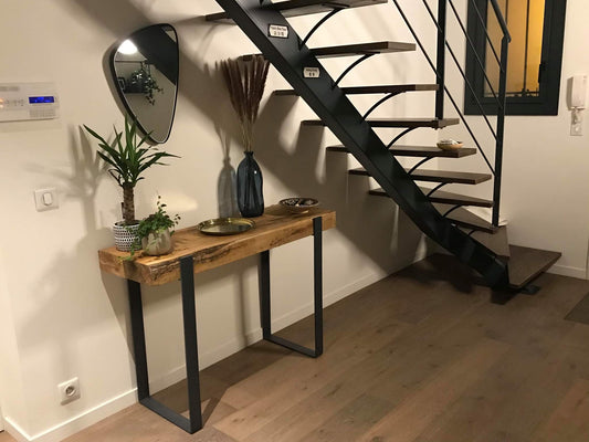 Console pieds acier plateau chêne
